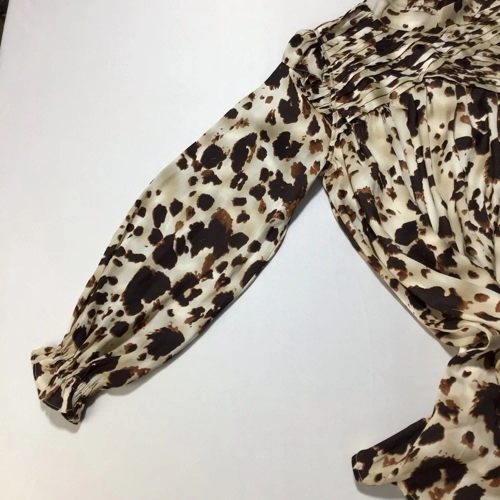Entro Cow Print Ruffled Long Sleeve Mini Dress - Picture 6 of 16